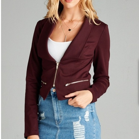 Jackets & Blazers - LAST 1! Plum Zip Front Blazer